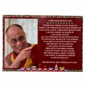 A quote card featuring the 14th Dalai Lama with a vibrant background and a selection of his famous quotes.