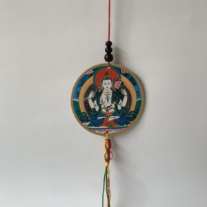Four-Armed Chenrezig Print Wooden Hanger with Mani Mantra