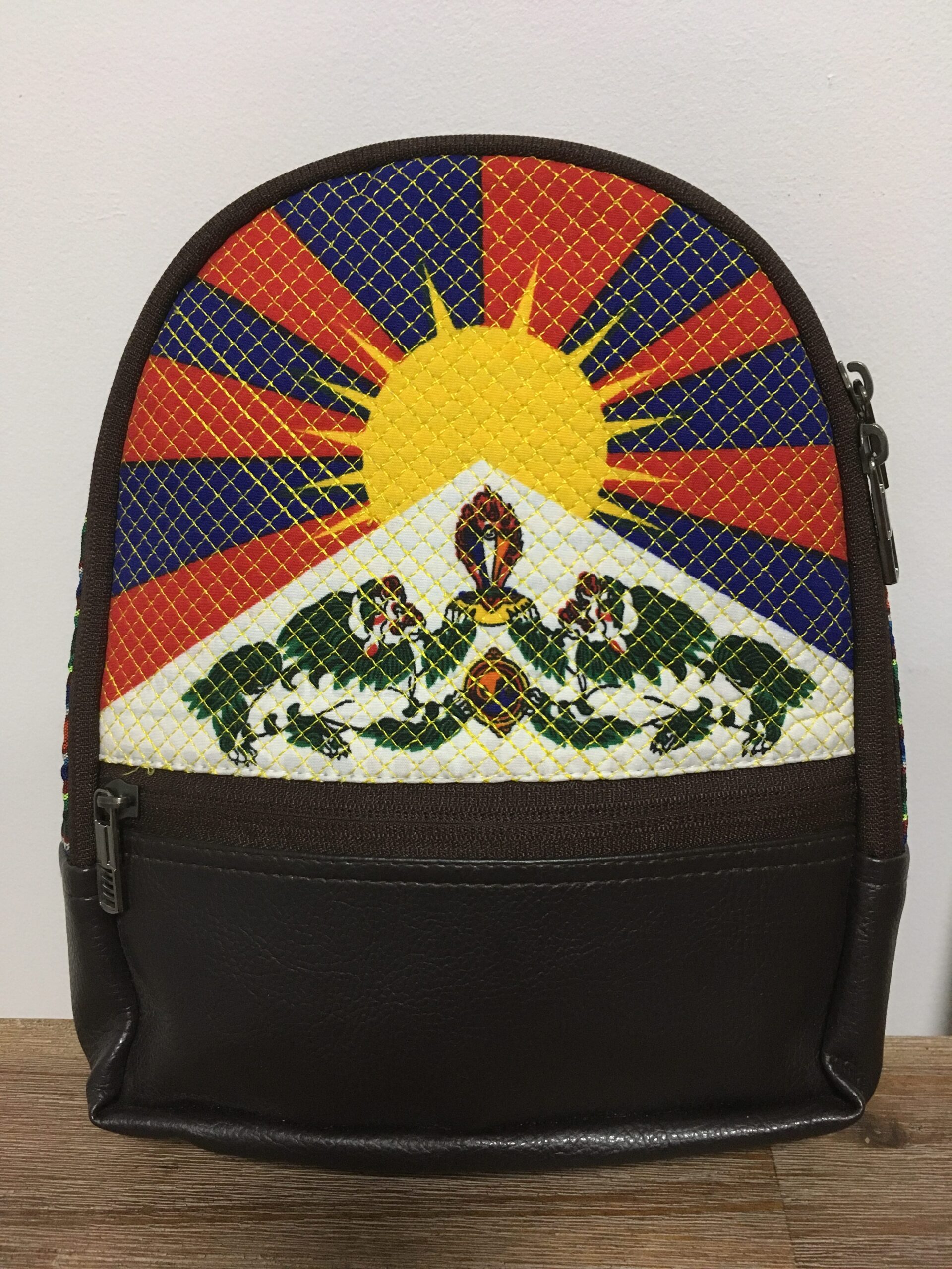 Tibetan Flag Mini Backpack Chocolate brown imitation leather