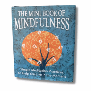 The cover of 'The Mini Book of Mindfulness' by Rev. Camilla Sanderson features a pocket-sized format with a colorful tree illustration against a patterned background.