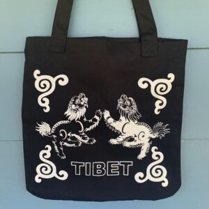 black cotton tote with snowlion and Tibet lettering print
