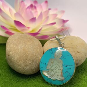 buddha pendant with howlite colour set in white metal