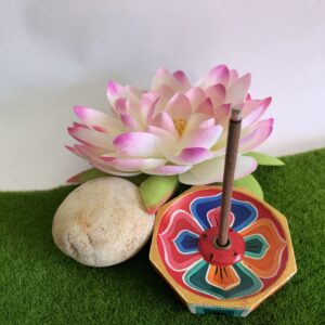 octagonal shaped handpainted wooden incense holder