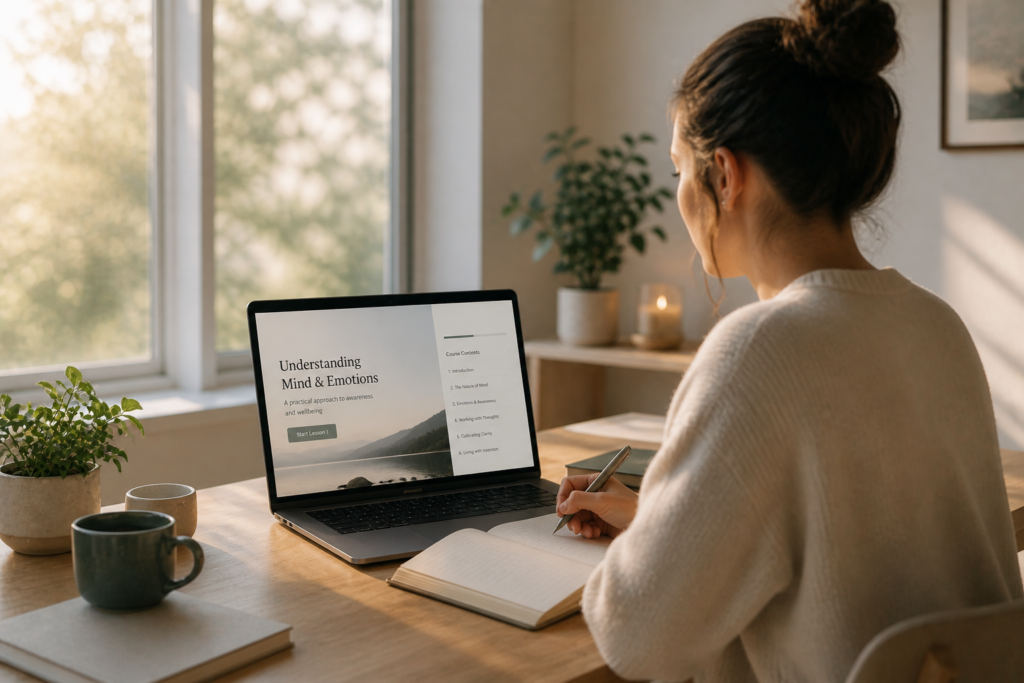 Calm study space with online course
