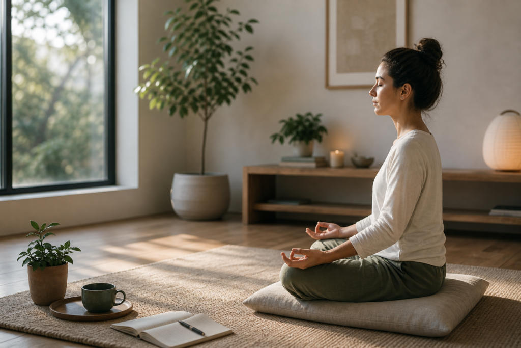 Peaceful meditation in a cozy room