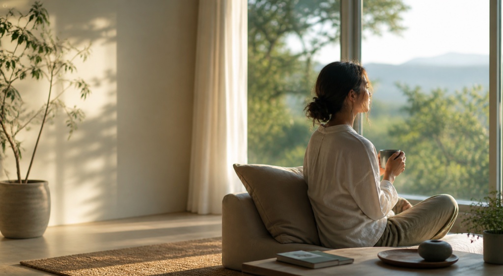 Peaceful morning light and serenity samadhi centre homepage hero image

